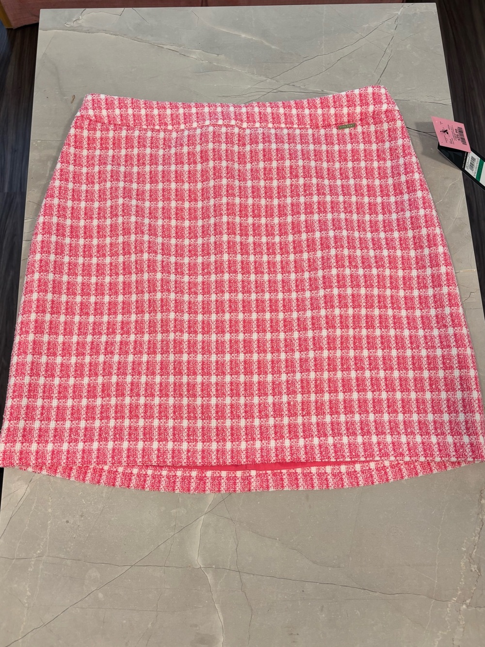 Nine West Pink Plaid Tweed Mini Skirt